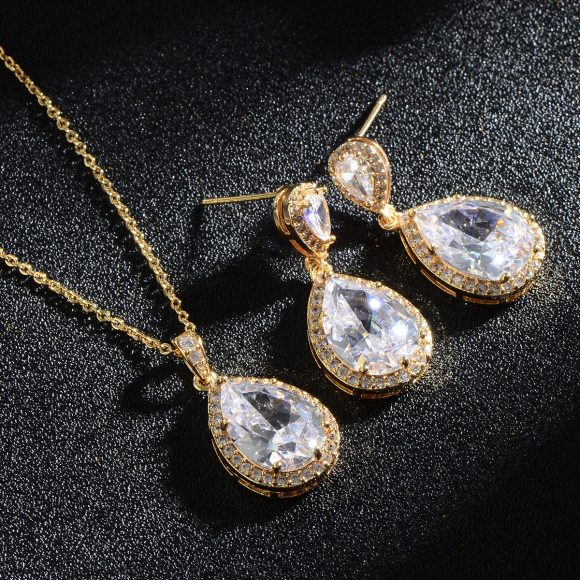 Bright Big Zircon Water Drops Necklace Eardrops Suit Bride Wedding Jewelry Simple Graceful - Image 6
