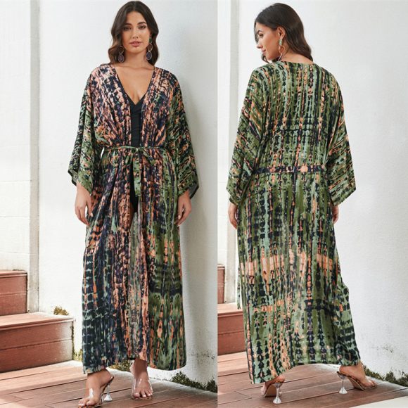 Printed Sexy Loose Sun Protection Bikini Blouse - Image 6