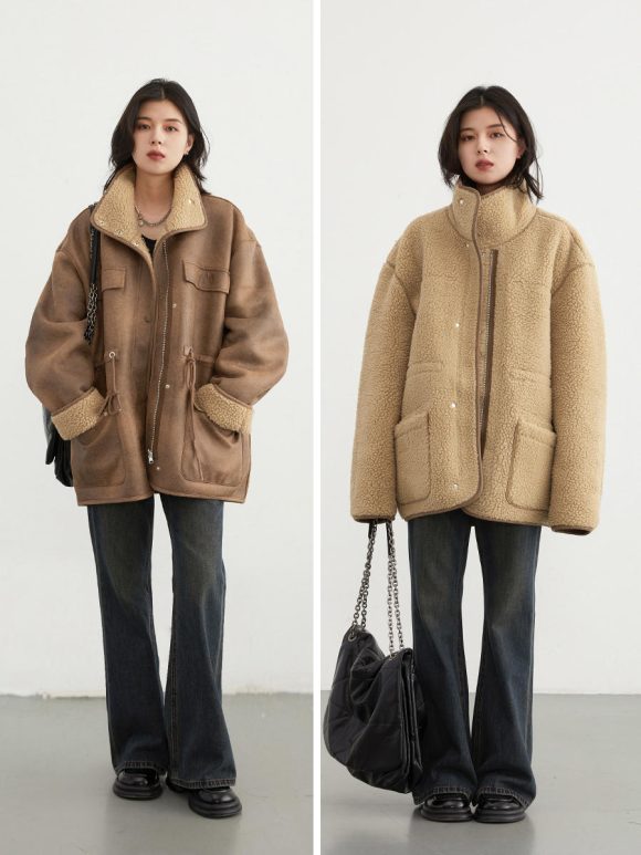 Women's Motorcycle Clothing Suede Lamb Wool Reverse Coat - Image 6