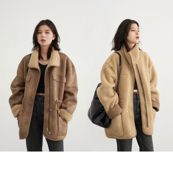 Women's Motorcycle Clothing Suede Lamb Wool Reverse Coat - Image 7