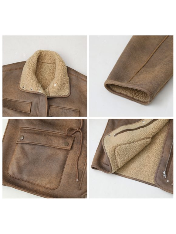Women's Motorcycle Clothing Suede Lamb Wool Reverse Coat - Image 5