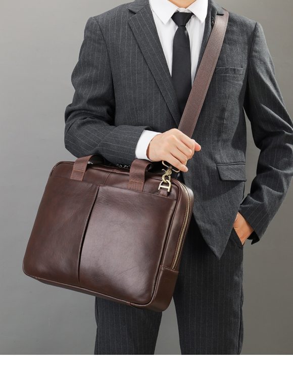 Genuine Leather Large Capacity Briefcase Men's Horizontal First Layer Cowhide Computer Storage Bag - Image 9