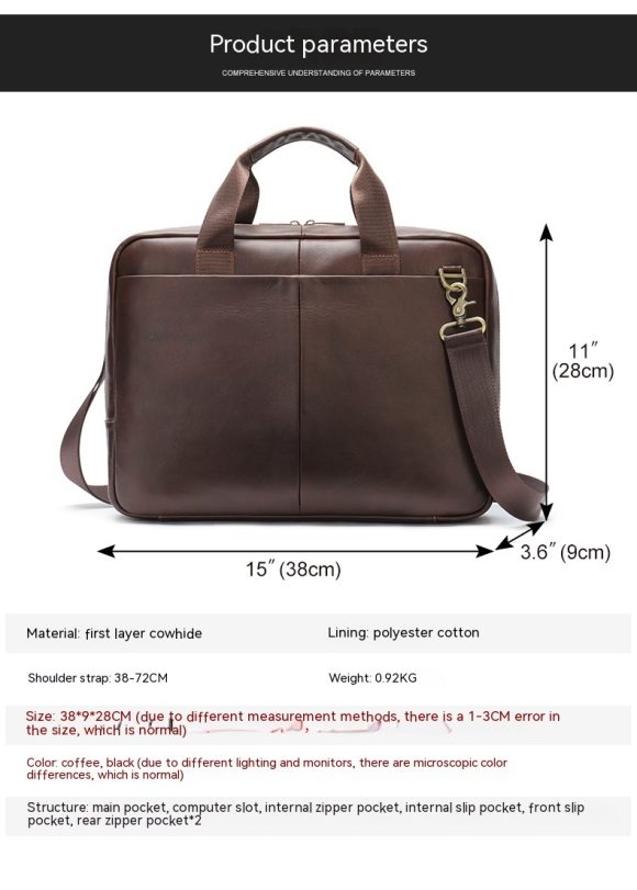 Genuine Leather Large Capacity Briefcase Men's Horizontal First Layer Cowhide Computer Storage Bag - Image 8