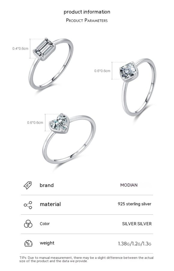 S925 Sterling Silver Sweet Heart Marriage Engagement Ring - Image 3