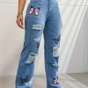 High Waisted Straight Leg Jeans For Women Trendy Butterfly Print Ripped Distressed Denim Pants - Image 4