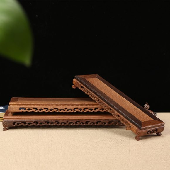 Wooden Stone Purple Clay Pot Display Stand Mahogany Solid Wood Base Bracket - Image 2