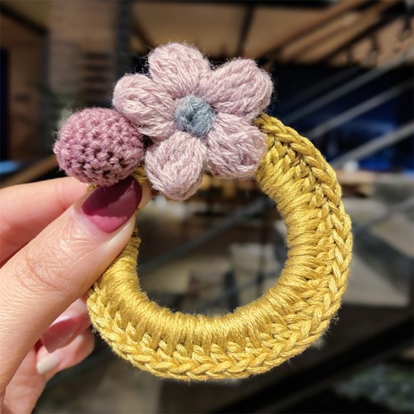 Woolen flowers tie hair elastic - Image 2