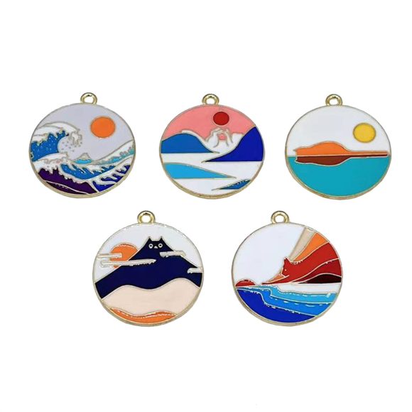 Cartoon Cat Landscape Painting Alloy Drop Oil Pendant - Image 6