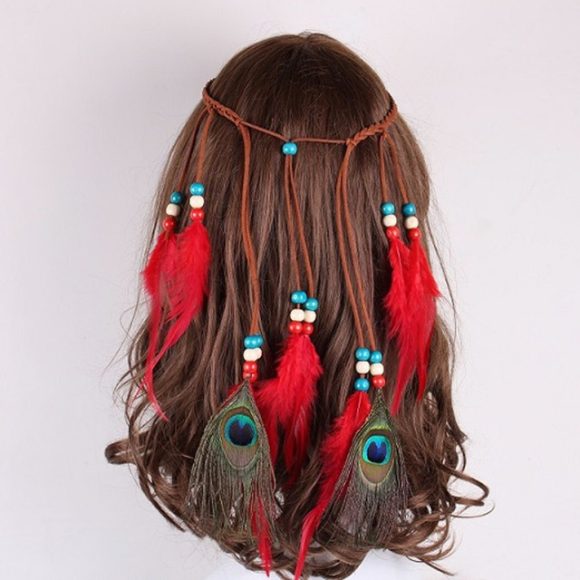 Peacock feather leather rope pendant hair ornament - Image 5