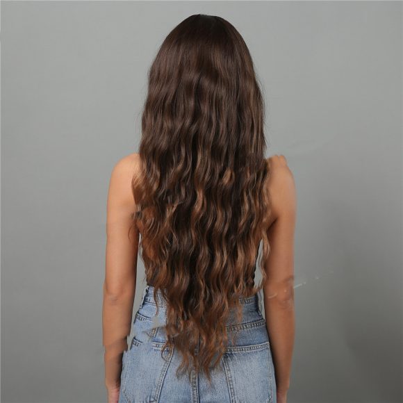 Dark Brown Dyed Light Brown Bangs Long Curly Hair Wigs Mechanism Headgear - Image 9