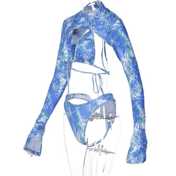 Three piece swimsuit with printed lace up - Image 4