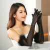 Sexy Black Silk Gloves 55CM Super Long Stretch Black Feather