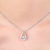 White Gold Plated Drop-shaped Diamond-embedded Smart Pendant Necklace