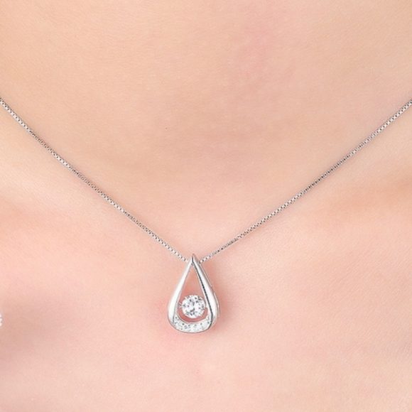 White Gold Plated Drop-shaped Diamond-embedded Smart Pendant Necklace