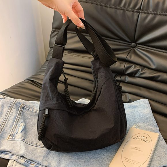 Washed Wrinkled Nylon Shoulder Travel Messenger Bag - Image 7