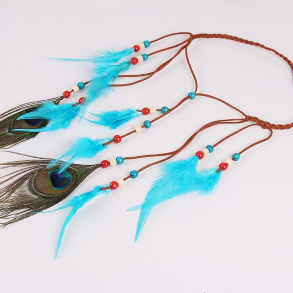 Peacock feather leather rope pendant hair ornament - Image 4