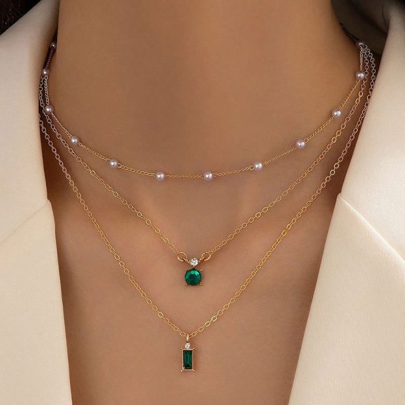 Vintage Grandmother Blue Green Pearl Multilayer Simplicity Necklace - Image 9