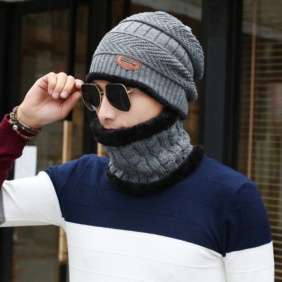 Men's Knitted Wool Hat Casual Warm Bib - Image 9