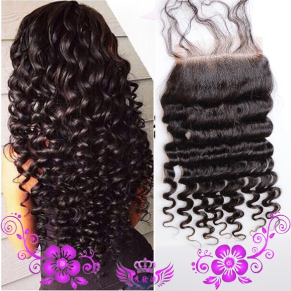 Live-action Wigs Hand-woven Human Hair Block Deep Wave Closure Full Lace Wig - Image 3