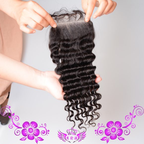 Live-action Wigs Hand-woven Human Hair Block Deep Wave Closure Full Lace Wig - Image 2
