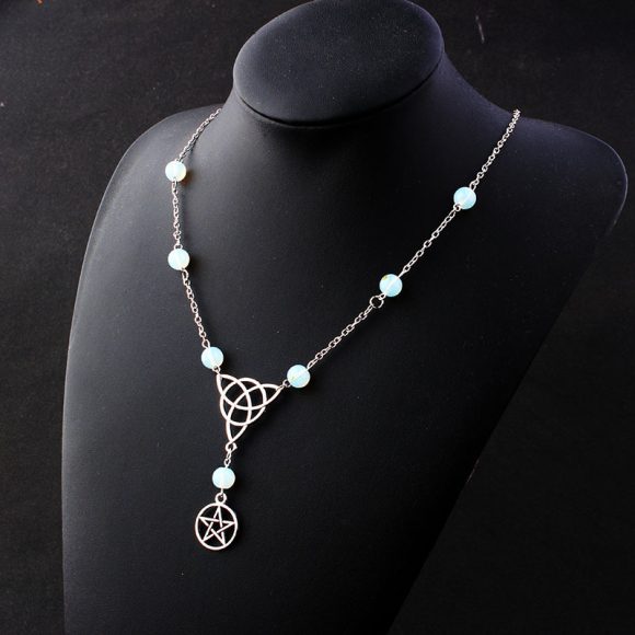 Gothic Witchcraft Pentagram Head Chain Magic Round Beads Stone - Image 6