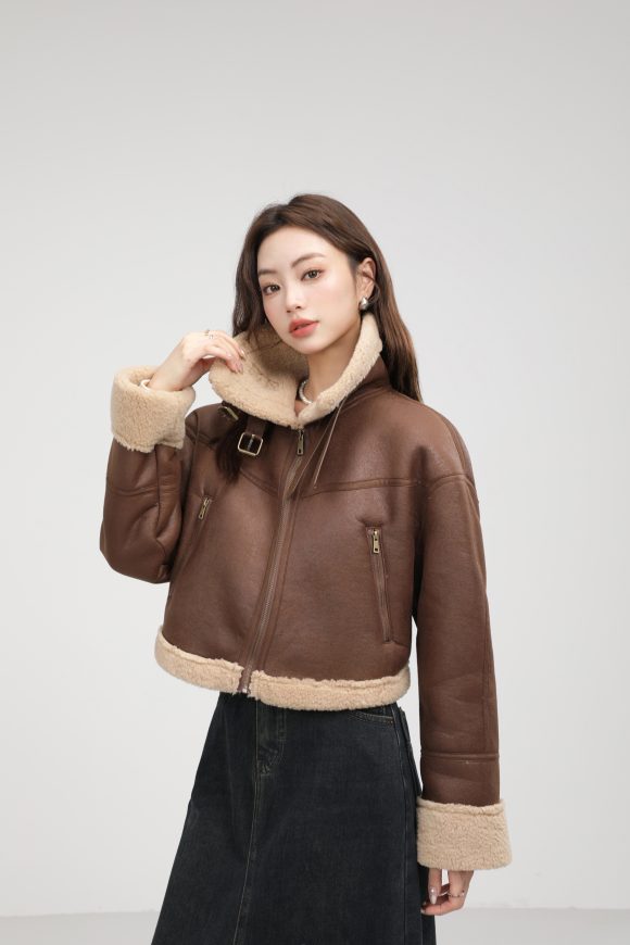 Stand Collar Fur Integrated Lamb Fur Short Coat - Image 7