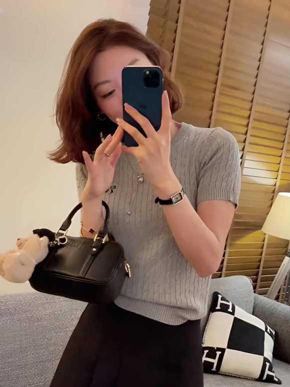 All-matching Pullover Bow Embroidery Twist Knitted Short Sleeve - Image 5