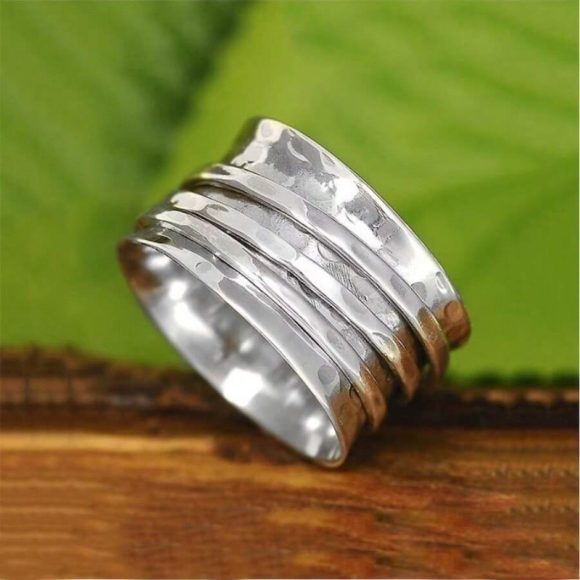 Retro Cross-border Hammer Surface European And American Design Women's Ring - Image 5