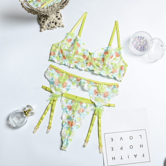 Three-piece Set Of Craft Floral Mesh Underwear Gathered - Image 8