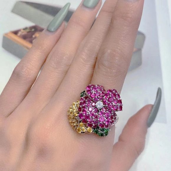 Cold Style Special-interest Design Flower Ring Female Open Light Luxury Micro-inlaid Full Diamond Ring All-matching - Image 2