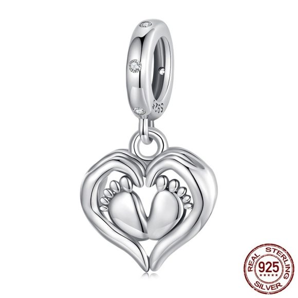 Guardian Pendant 925 Silver Creative Heart Footprints Beaded - Image 2