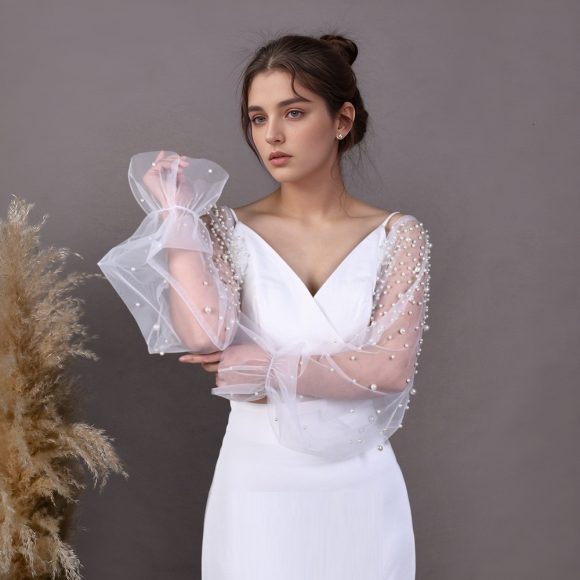 High-grade Pearl Mesh Oversleeves Detachable Plus Sleeves Two-way Wear Wedding Accessories - Image 5