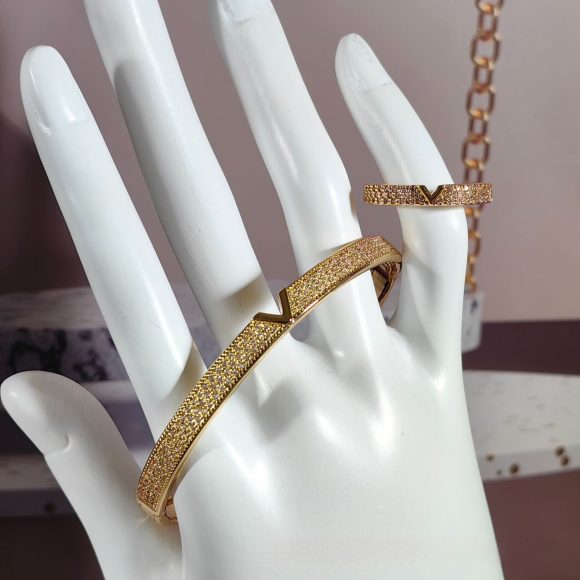 V-shaped 18K Genuine Gold Electroplated Bracelet Ring Set - Image 8