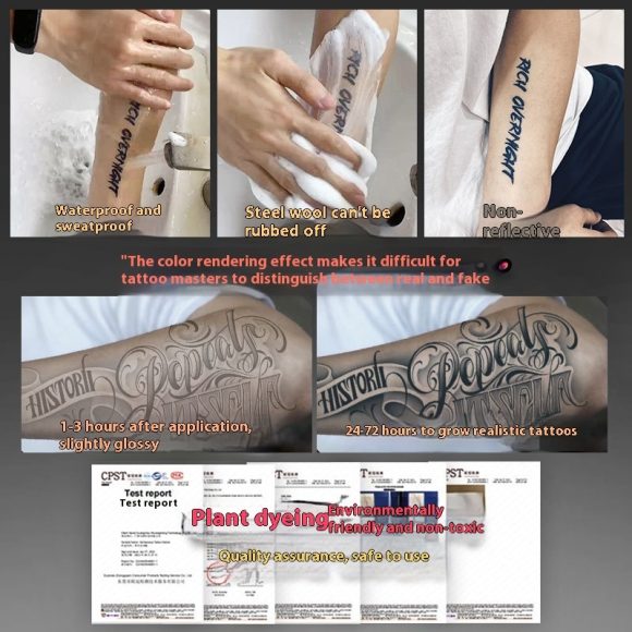 English Letters Tattoo Sticker Male Waterproof And Durable Floral Word Arm Herbal Semi-permanent - Image 3