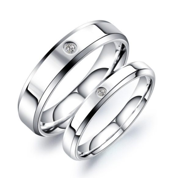 Diamond-embedded Stainless Steel Couple Rings Titanium Steel Couple Ring Glossy - Image 2
