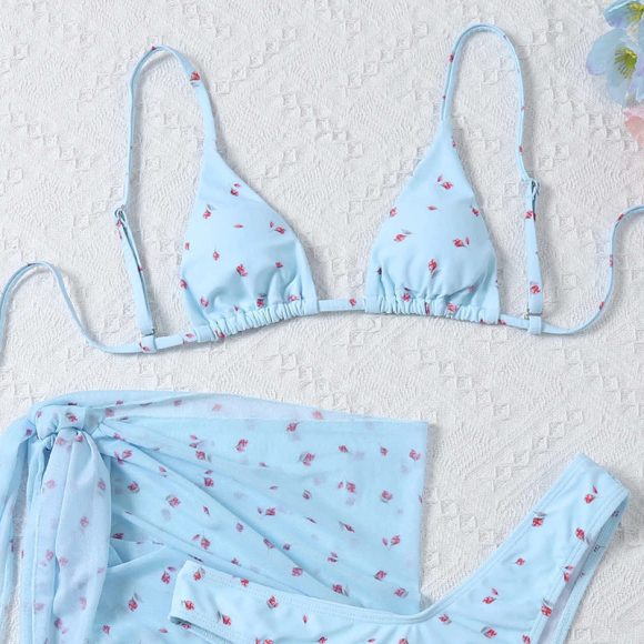 Women's Beach Style Printed Swimsuit Three Piece Set - Image 6
