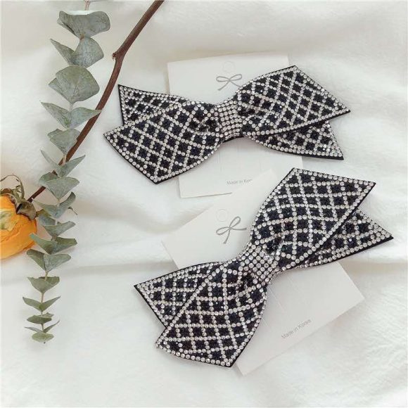 Women's Double Black Big Bowknot Full Rhinestone Hairpin - Image 2