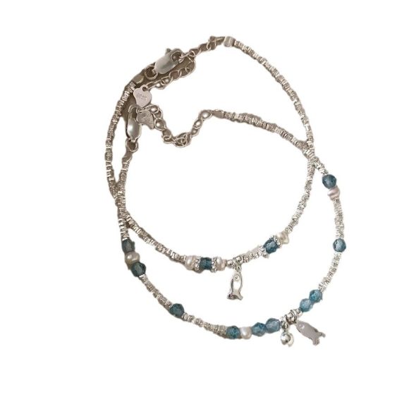 Summer Blue Beaded Silver Fish Bracelet - Image 7