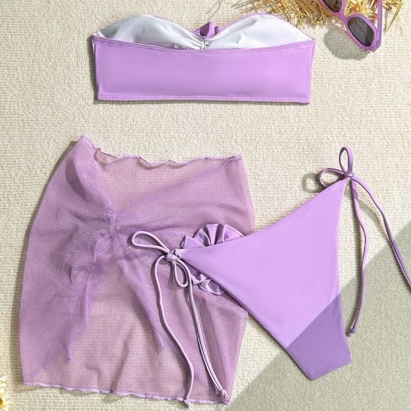 Women's Tube Top With Three-dimensional Big Flower Tied Swimsuit - Image 5