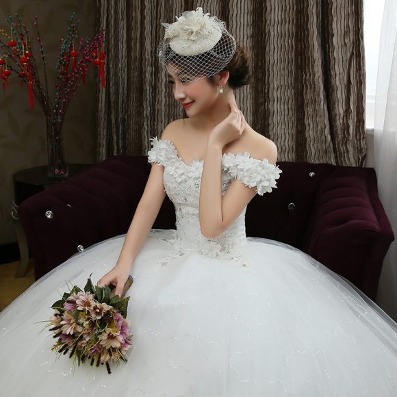 Fashion bride Korean word shoulder thin flowers wedding dress wedding knot new wholesale H82 - Image 2