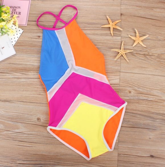 European and American women's mesh stitching sexy bikini one-piece swimsuit - Image 2