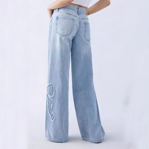 Women's Straight Trousers Embroidered Side Frayed Butterfly Jeans Street Design Hot Girl Baggy Pants - Image 3