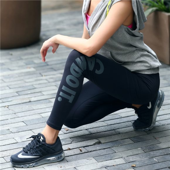 Cross boundary movement bronzing alphabet high elastic training Yoga running fitness show thin ladies pants - Image 4