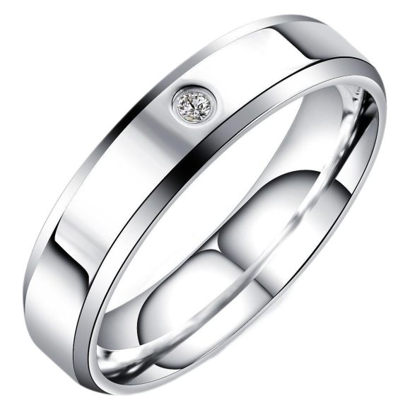 Diamond-embedded Stainless Steel Couple Rings Titanium Steel Couple Ring Glossy - Image 4