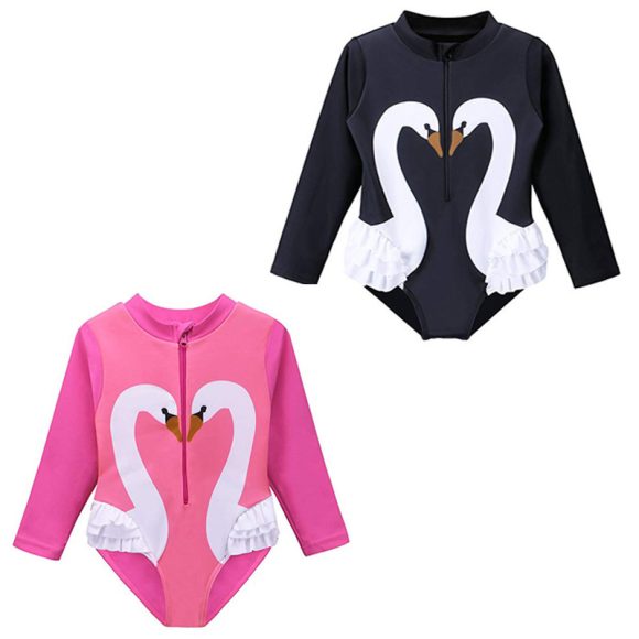 Girls' Swimsuit Swan Zipper Long Sleeves - Image 5