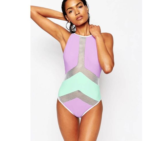 European and American women's mesh stitching sexy bikini one-piece swimsuit - Image 3