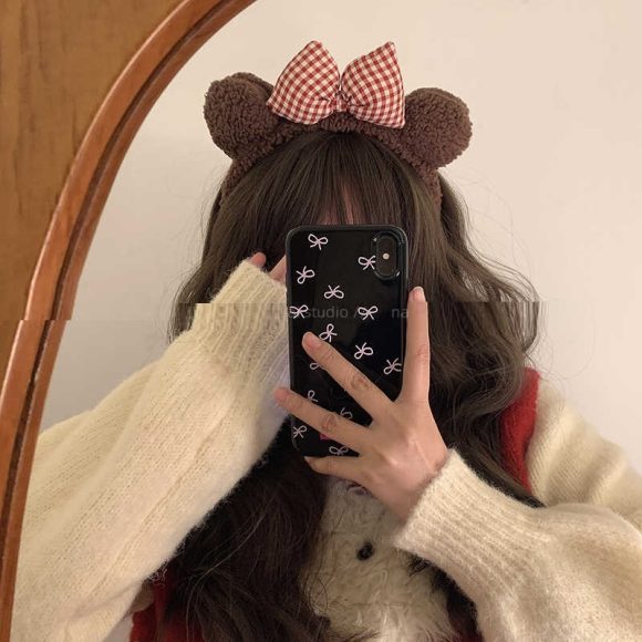 Cute Bow Bear Ear Headband Face Wash Headband - Image 3