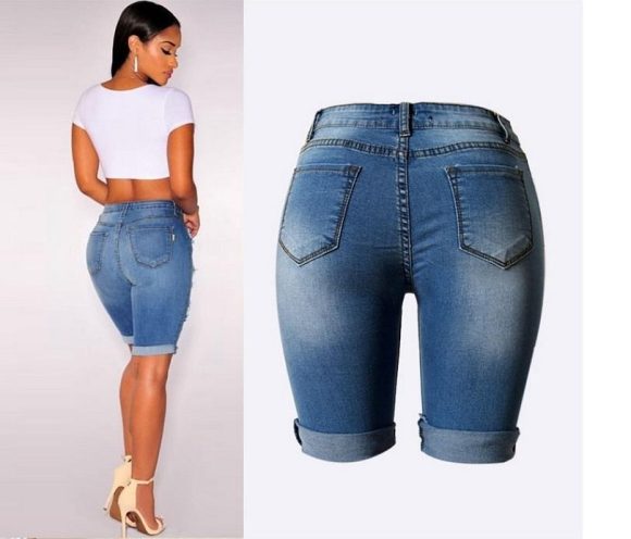 High waist personality, hole, middle pants, street fashion, the same paragraph, wild slim stretch pants, large size - Image 6