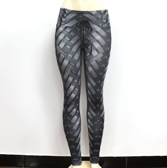 High Waist Iron Weave Print Push Up Yoga Workout Leggings - Image 7