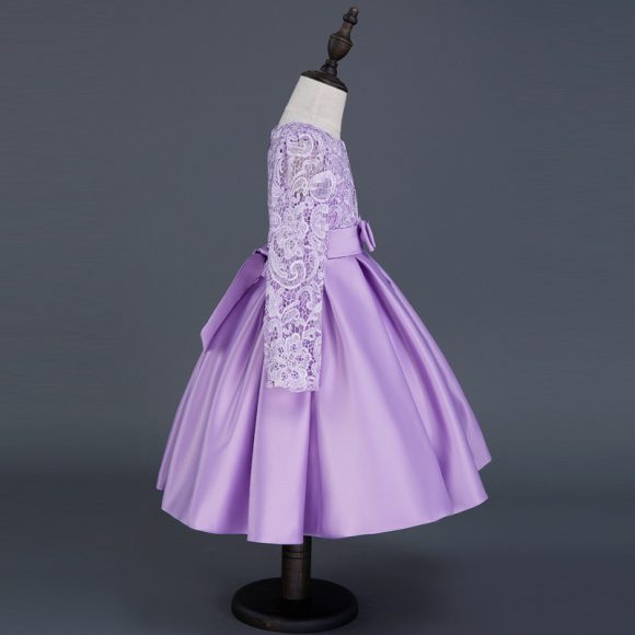 Carisa Europe and America autumn and winter children's dress princess dress long sleeve flower girl dress female purple lace costumes wholesale - Image 5
